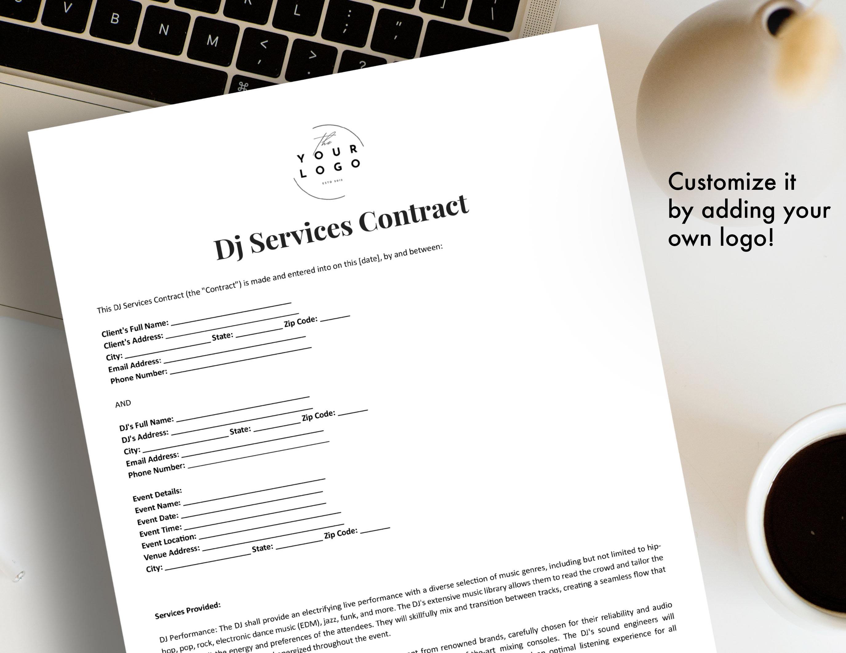 Dj Contract Template Word Printable Wedding Dj Agreement PDF ...